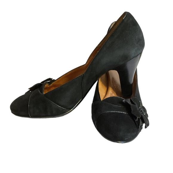 Sofft Pump Shoe SWomen's Size 9.5M Trimmed Black Suede Leather Kitten Heel - Picture 7 of 15